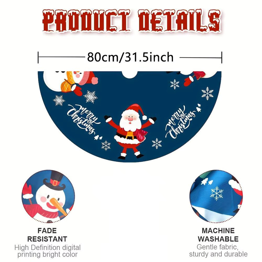 VIKAMA Weihnachtsbaumkleid mit Weihnachtsmann- und Schneemann-Design in Blau als dekorative Rockpolster für drinnen und draußen - Bild 6