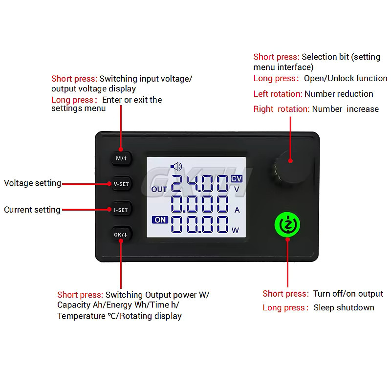 GXTH Buck-Boost-Wandler DC Spannungsstabilisator mit CC-CV-Ladefunktion, einstellbares Labornetzteil Modul, Schwarz - Bild 2