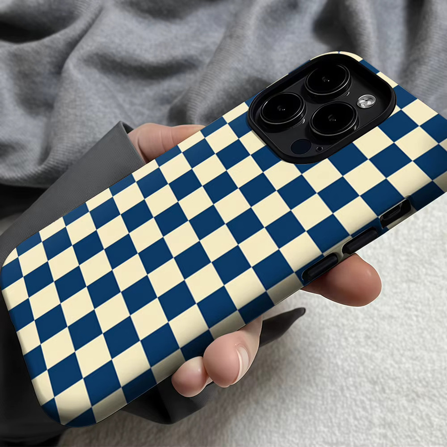 Potdemiel Handyhülle Navy Checker Weave für iPhone 17 16 15 14 13 12 11 Pro Max Plus mit doppelschichtiger Rückseite in Blau - Bild 6