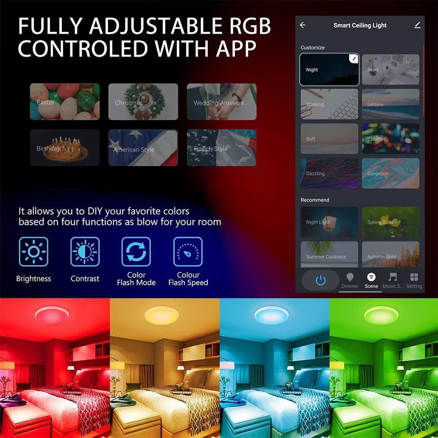 Tuya WiFi Smart LED Deckenlampe RGB Dimmbar mit Alexa und Google Home, Multicolour, Rund - Bild 3