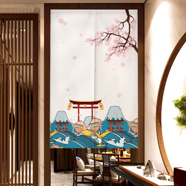 VIKAMA Türvorhang im japanischen Stil mit Glückskatze, halbtransparenter Raumteiler für Esszimmer und Küche, B: 100 cm, H: 170 cm - Bild 1