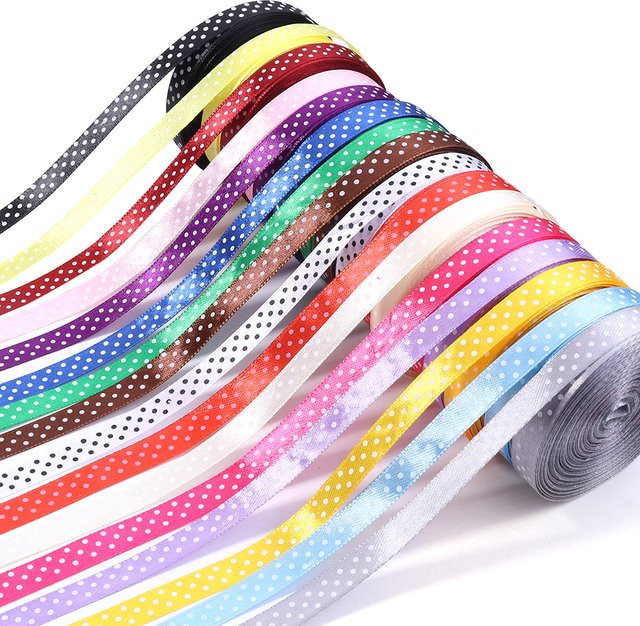 Buntes Polyesterband mit Punktmuster für DIY, Hochzeit und Dekoration, Breite: 10 mm, Länge: 18,3 m - Bild 1