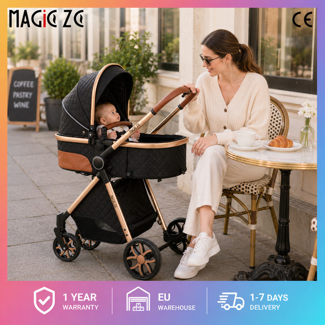Magic ZC 3-in-1 Baby-Kinderwagen-Set in Blau mit Wickeltasche, Regenschutz, Autositz und umkehrbarem Schlafkorb - Bild 1