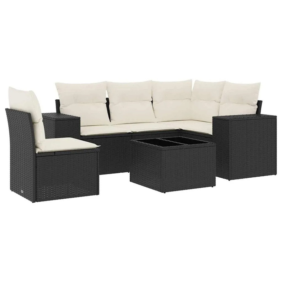 vidaXL 6-tlg Garten-Sofagarnitur in L-Form aus schwarzem Poly-Rattan mit Sitzkissen und Rückenkissen - Bild 2