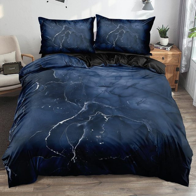 3-teiliges Bettwäsche-Set Practical Home Decor mit 3D-Marmor-Design in Blau, bestehend aus Bettbezug und Kissenbezügen, B/H: 140 x 200 cm - Bild 1
