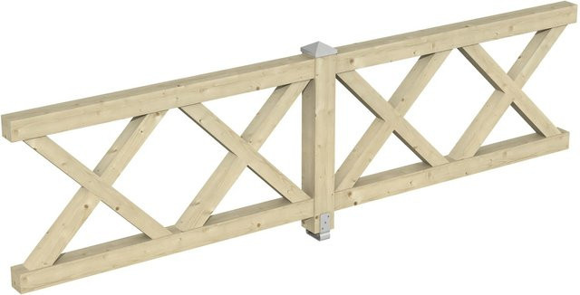 Skan Holz Brüstung Andreaskreuz aus Fichte in Natur, B: 335 cm, H: 84 cm - Bild 1