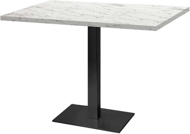 RestooTab Tisch Milan rechteckig mit Stein- und Holzdekor, B/T/H: 120 x 70 x 75 cm, Platte weiß/steingrau marmoriert und schwarzes Gestell - Bild 1
