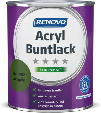 RENOVO Acryl-Buntlack Laubgrün RAL 6002, seidenmatt, 0,75 l - Bild 1