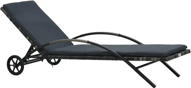 vidaXL Sonnenliege aus Poly Rattan mit Auflage und Rädern in Anthrazit - Bild 1