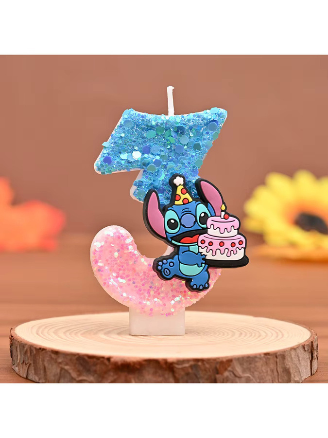 MINISO Prince Stitch Digitale Glitzer Kerze in Blau für deine Geburtstagstorte - Bild 2