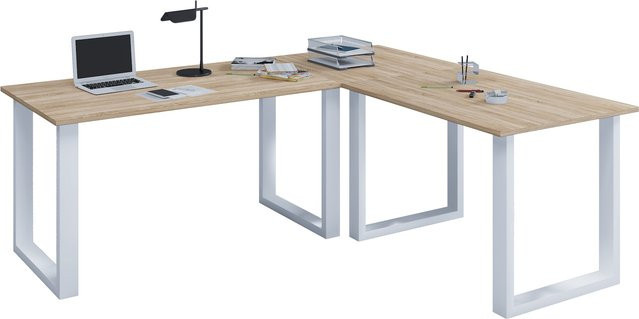 VCM Eckschreibtisch Lona U in Weiß, L-Form Arbeitsplatz für Home Office, B/T/H: 190 x 50 x 19 cm - Bild 1