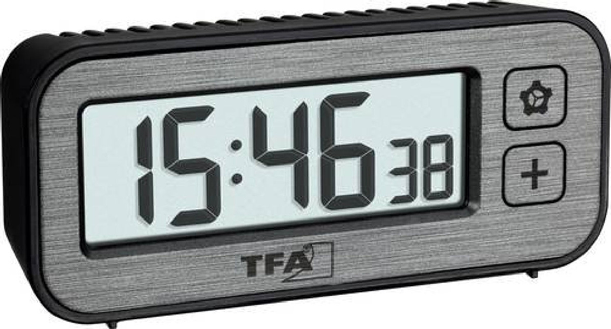 TFA Dostmann Digitaler Quarz Wecker Grau mit Temperaturanzeige und Luftfeuchtigkeitsanzeige aus Metall - Bild 1