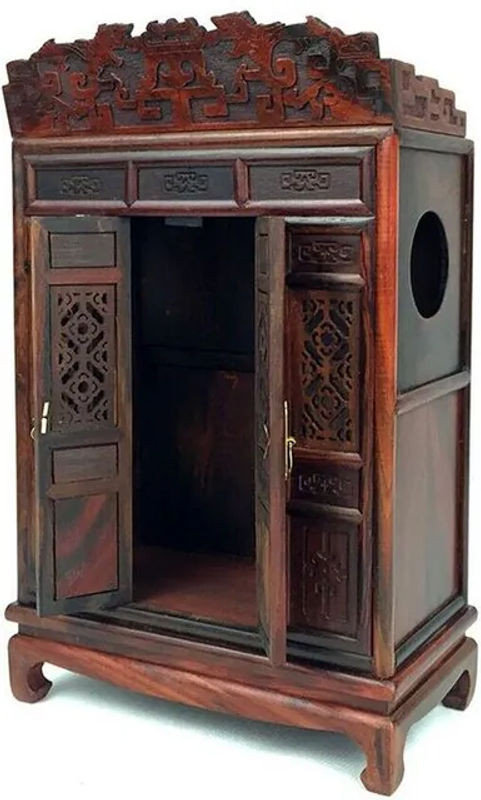 Orientalischer Buddha-Altar Butsudan Schrein aus Holz in Braun als tragbare Zen-Gebetsdekoration - Bild 1
