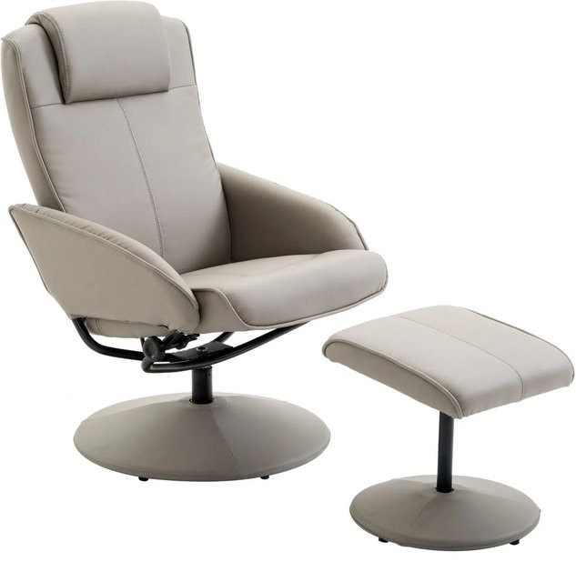 HOMCOM Relaxsessel Grau mit Fußstütze, 360 Grad drehbar, Kunstleder und Schaumstoff, B: 71 cm, T: 78 cm, H: 101 cm - Bild 1