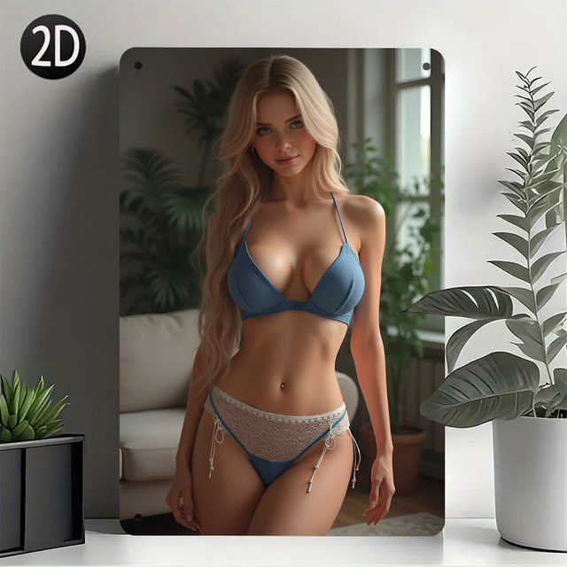 Vintage Metallschild Potdemiel Sexy Beauty Wandkunst in Blau mit Dessous-Motiv - Bild 1