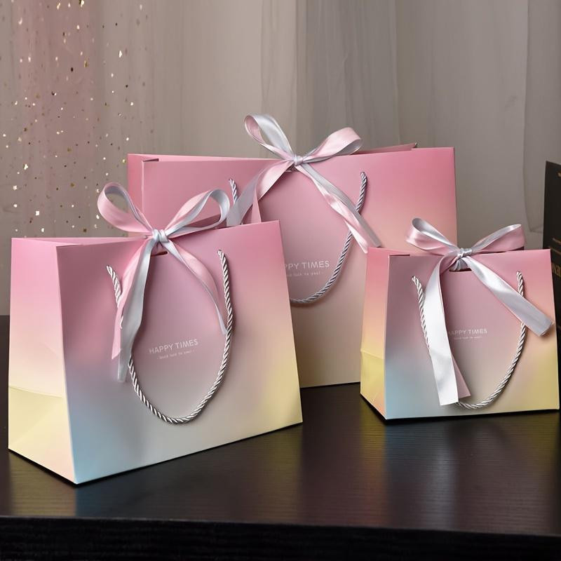 3 Happy Times Papiergeschenktüten mit Farbverlauf und Schleifen in Multicolour für Geburtstage, Größe Small - Bild 2