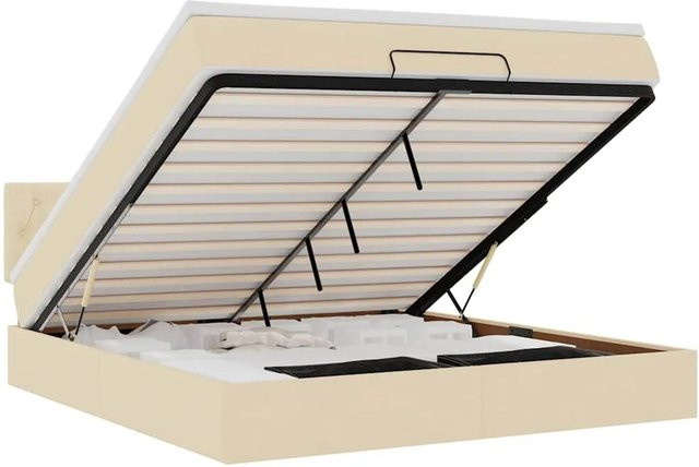 vidaXL Ottoman-Bett mit Matratze in Creme, Hybrid-Bett mit Taschenfederkern und Lift-up-Funktion, B/T/H: 160 x 200 x 88 cm - Bild 1
