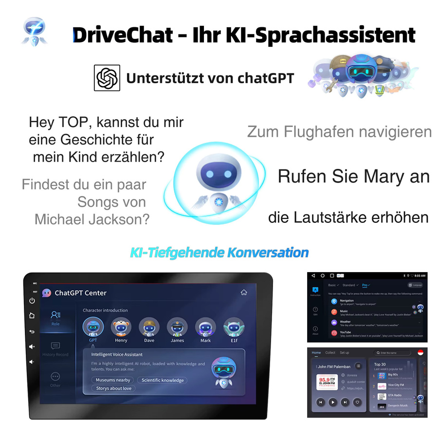 ESSGOO Android 15 Autoradio mit 9 Zoll Touchscreen für Smart Fortwo 451 (2011-2015), GPS Navigation, Wireless CarPlay, Android Auto, WIFI, Bluetooth, FM RDS, Lenkradsteuerung und KI-Sprachsteuerung, Schwarz - Bild 3