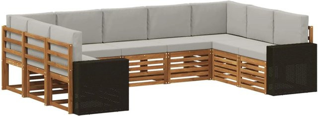 vidaXL Ecksofa Set in L-Form aus Akazienholz und Polyester in Hellgrau mit 9 Kissen - Bild 1
