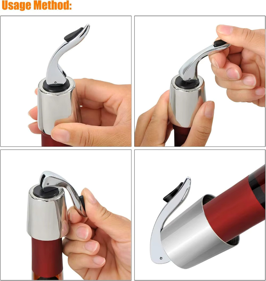 SUNFILI Weinstopper aus Edelstahl in Silber mit Silikonstopfen zum Frischhalten von Wein und Getränken - Bild 3