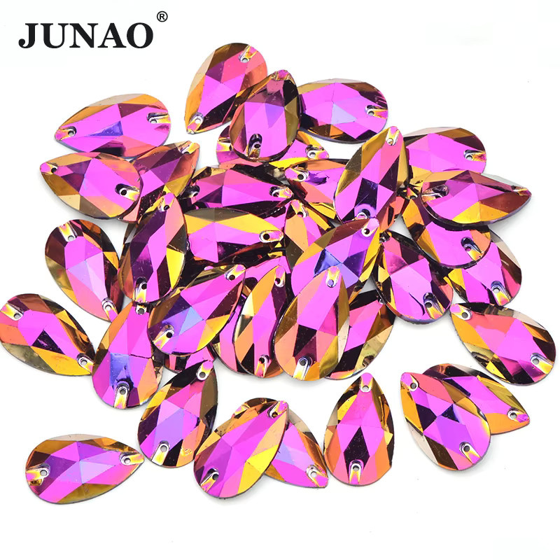JUNAO Strasssteine in Tropfenform aus Harz, 20 Stück, Farbe Crystal AB, zum Aufnähen für Handarbeiten, Größe: 17 x 28 mm - Bild 2