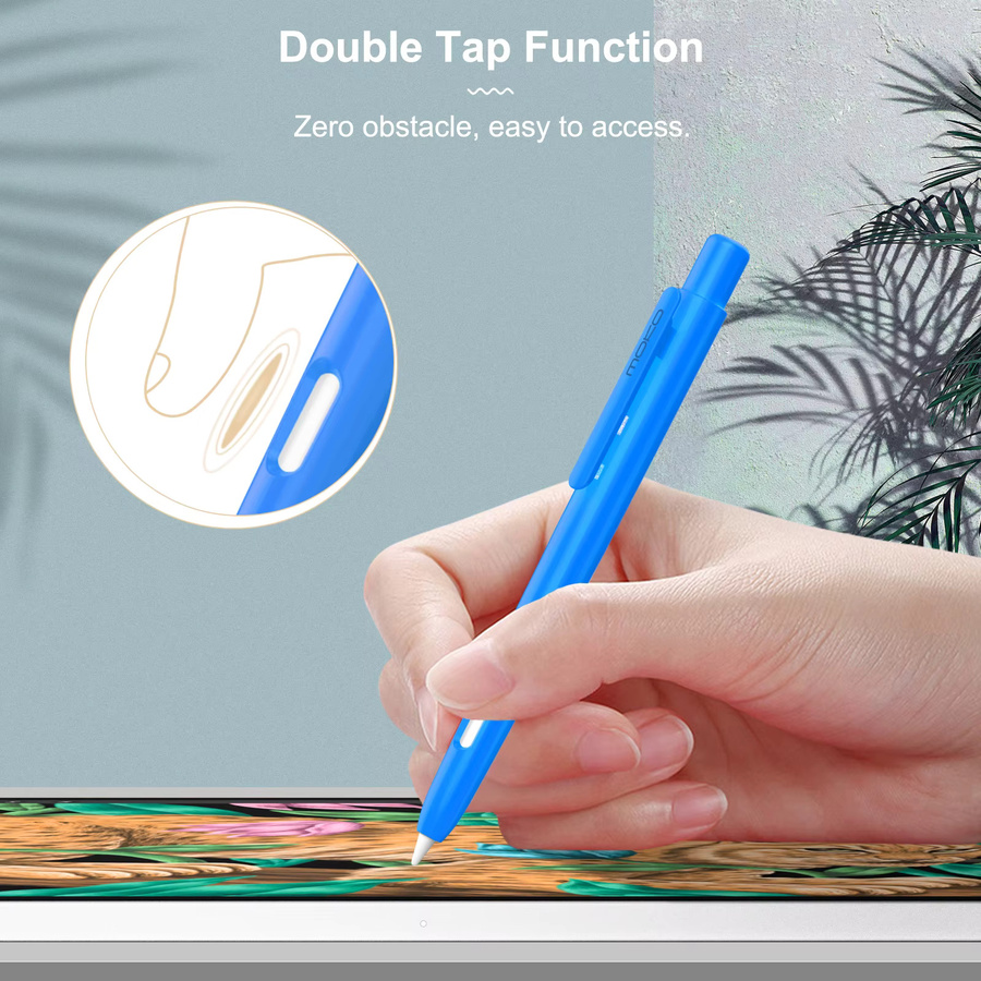 MoKo Holder Case für Apple Pencil 2. Generation, schützende Hülle mit einziehbarem Cover und stabilem Clip in Blau - Bild 3