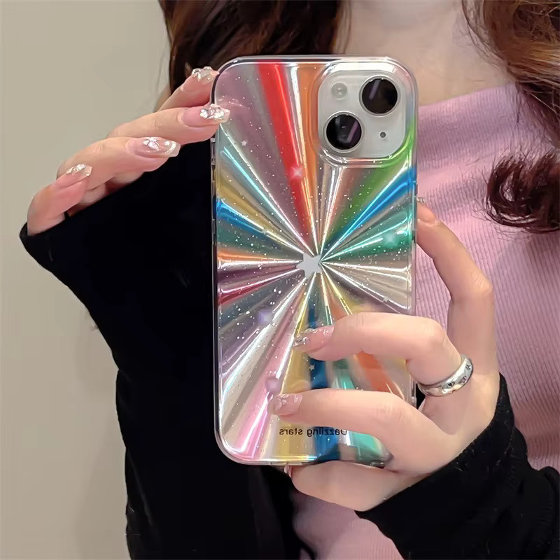 KASONPAI Silikon Handyhülle mit buntem Regenbogen-Sterne-Glitzer für iPhone 11 12 13 14 15 16 17 Pro Max Plus, stoßfeste Rückseite, Multicolour - Bild 3