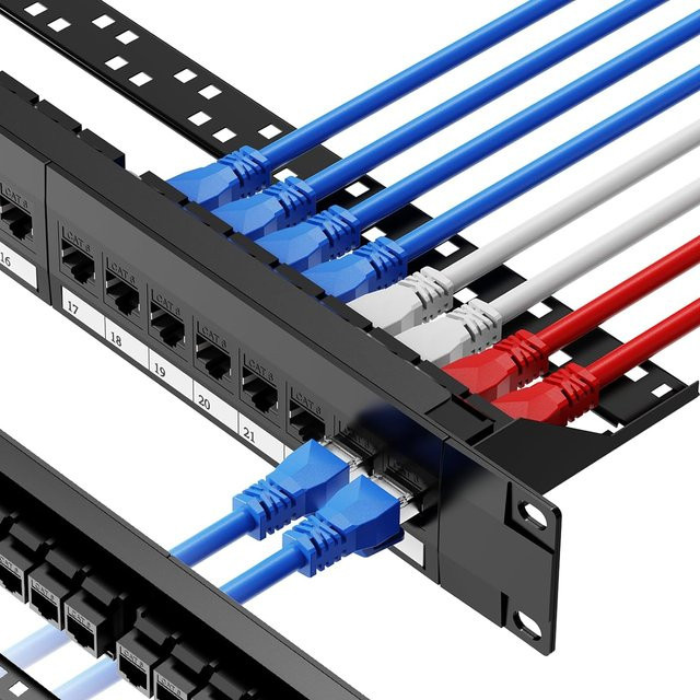 Zoerax Patch Panel 24 Port Cat6 Cat6a Cat7 mit Inline Keystone 10g RJ45 Koppler 19-Zoll Schwarz mit abnehmbarer Rückwand - Bild 1