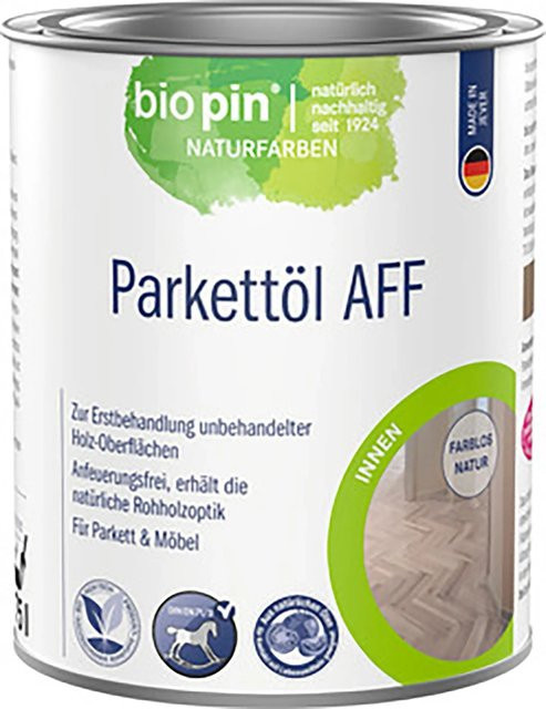 Biopin Parkett-Hartöl AFF Farblos 750 ml mit satin-glänzendem Finish, wasserabweisend und lebensmittelecht - Bild 1