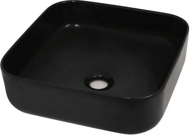 vidaXL Aufsatzwaschbecken aus Keramik in Schwarz, quadratisch, B/T/H: 38 x 38 x 13,5 cm - Bild 1
