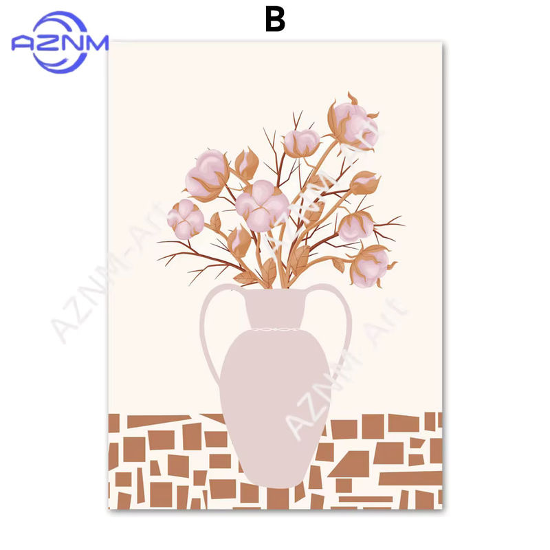 AZNM Boho Wandbild mit floralem Blumenmuster, abstraktes Leinwandgemälde in Beige, rechteckiges Wanddekor im Hochformat - Bild 2