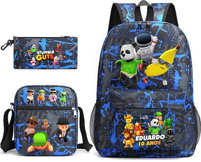 3-teiliges Schulrucksack-Set für Schüler aus Oxford-Stoff in Multicolour mit Schultasche, Schultergurt und Federmäppchen - Bild 1