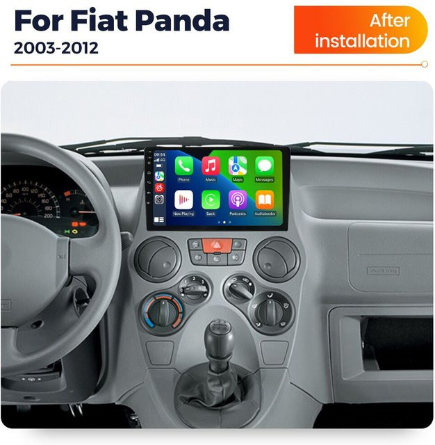 NaviFly Android 14 Autoradio mit Carplay, GPS Navigation und Video Player für Fiat Panda 169 (2003 - 2012), Schwarz - Bild 1