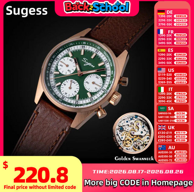 Sugess Chronograph, Automatik, Edelstahl, 38 mm, Herren - Bild 1