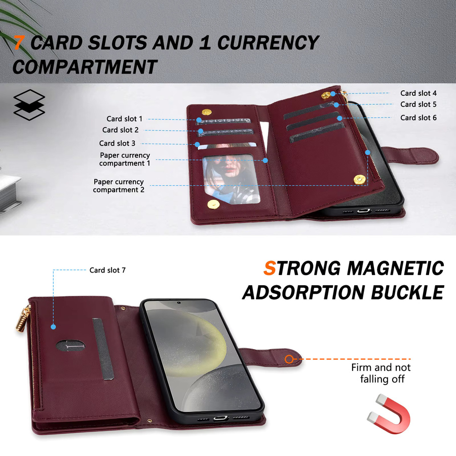 Leder Umhängetasche mit Reißverschluss und Kartenfach als Wallet Bag Cover für Samsung Galaxy S25 S24 S23 Ultra S22 S21 FE S20 S10 Plus Note 20 in Rot - Bild 3