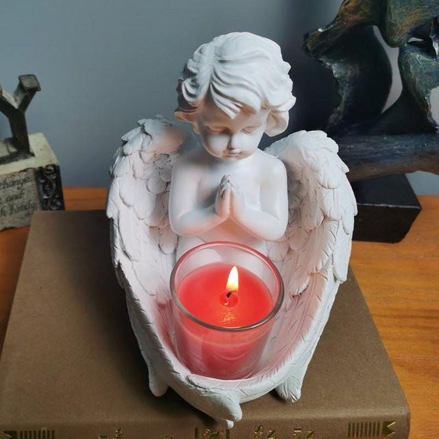 Yiran Furniture Retro Engel Kerzenständer im europäischen Stil aus Kunstharz, Farben: Rot, Weiß, Rosa, Tealight-Halter für Wohnzimmer und Schreibtisch - Bild 1