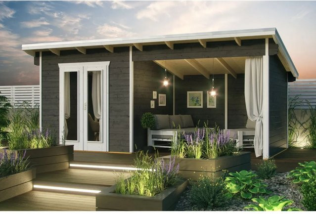 Skan Holz Gartenhaus Texel mit Pultdach in Grau, B/H/T: 590 x 249,5 x 250 cm - Bild 1