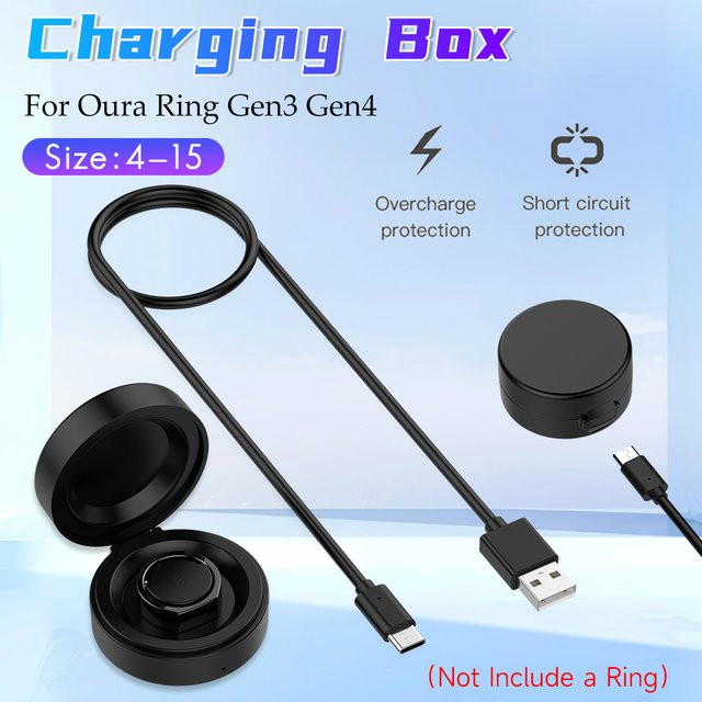 ALLOET Tragbare Reise-Ladestation in Schwarz mit USB-C-Kabel für Oura Ring Gen3 und Gen4 - Bild 1