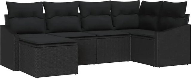 vidaXL Garten-Sofa-Set 6-teilig aus Poly-Rattan und Stahl in Schwarz mit Polstern und Fußhocker - Bild 1