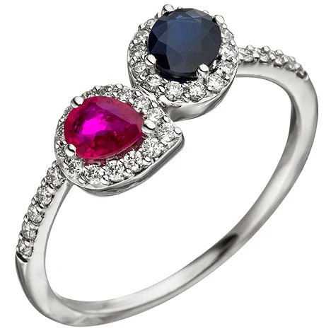 Colfem Ring 585 Weißgold, 38 Diamanten, 1 Rubin, 1 Saphir, Damen, Größe 54 - Bild 1