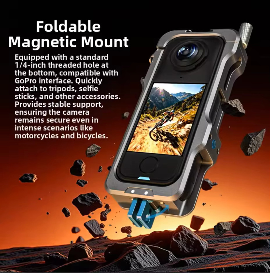 Insta360 Metall-Rahmen aus Aluminiumlegierung für Insta360 X4, X5, X4 Air und X3 zur Befestigung von LED-Magnetlichtern - Bild 1