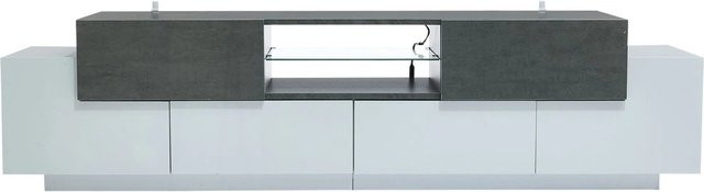 okwish TV Schrank mit LED und Glas Stauraum in Weiß und Grau, B/T/H: 160 x 40 x 42 cm - Bild 1