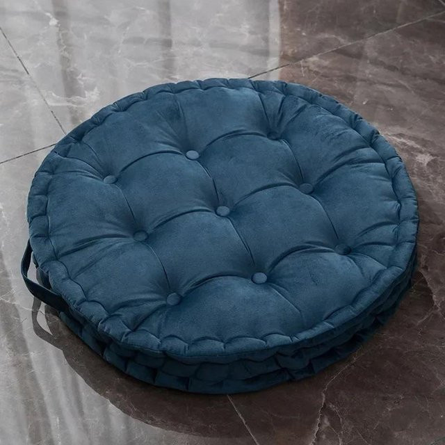 Nordic Plain Velvet Rundes Kissen Blau, Durchmesser: 60 cm, Verdicktes Meditationskissen und Bodenkissen für Sofa oder Futon - Bild 1
