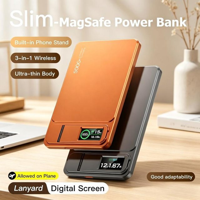 Taepiaai MagSafe Powerbank 10000mAh in Orange, Kabelloses 20W Magnetisches Schnell-Ladegerät und Tragbare Externe Batterie für iPhone und Samsung - Bild 1