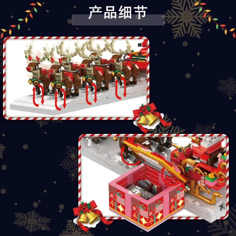 Mould King Weihnachtsmann-Schlitten 10154 Bausteine Set für Kinder ab 14 Jahren, Mehrfarbiges Weihnachts-Modellbau-Set mit Figuren und Fahrzeugen - Bild 3