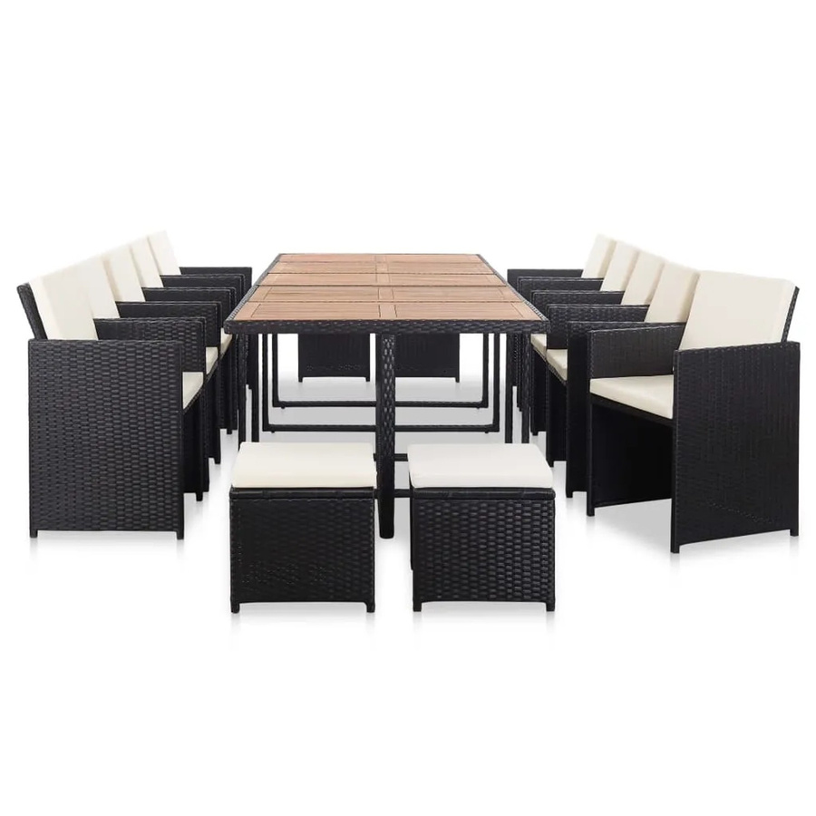 vidaXL 15-tlg Garten-Essgruppe aus Poly Rattan mit Auflagen in Schwarz und Cremeweiß - Bild 2