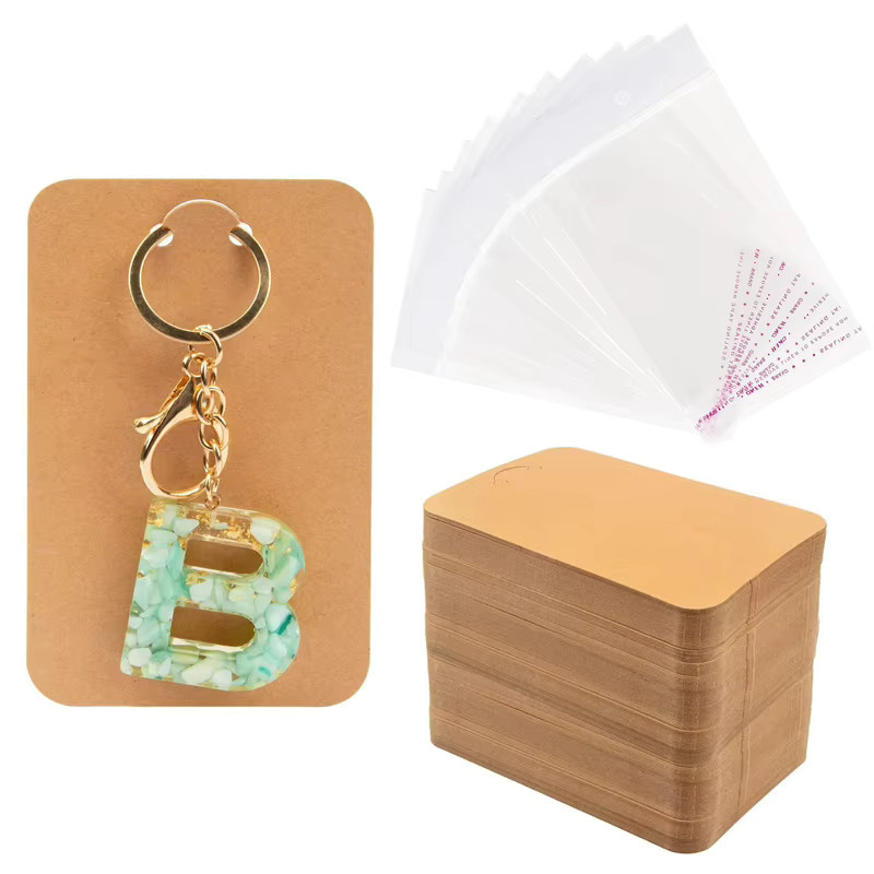 50 Stück doppelseitige Schmuck-Displaykarten aus Papier in Weiß und Kraftpapier, B/H: 6 x 9 cm - Bild 3