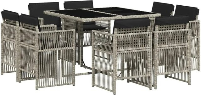 vidaXL 9-tlg Garten-Essgruppe aus PE-Rattan mit Kissen und Hartglas in Anthrazit - Bild 1