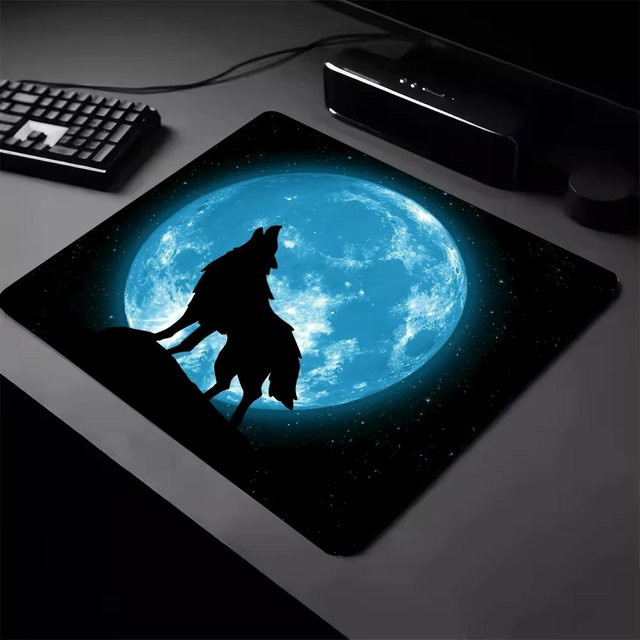 Mairuige Mauspad mit Anime-Wolf-Ratten-Muster aus Gummi in Schwarz und Blau - Bild 1