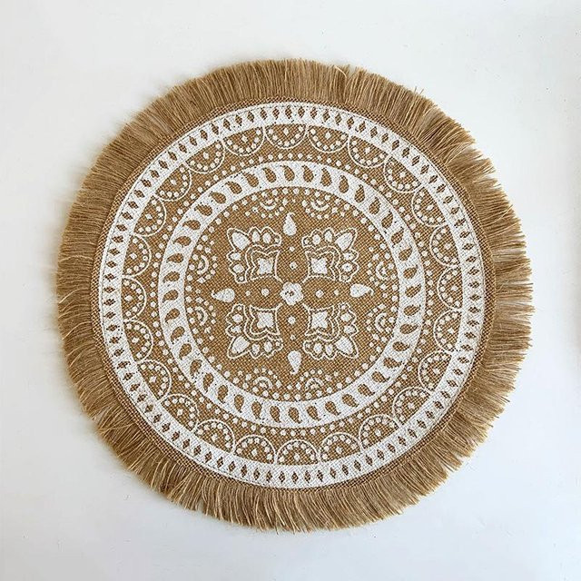 Runde Jute-Platzsets von Love Home Garden in Boho-Design, rutschfeste Tischsets für Esstisch-Dekoration und Party, gelb - Bild 1